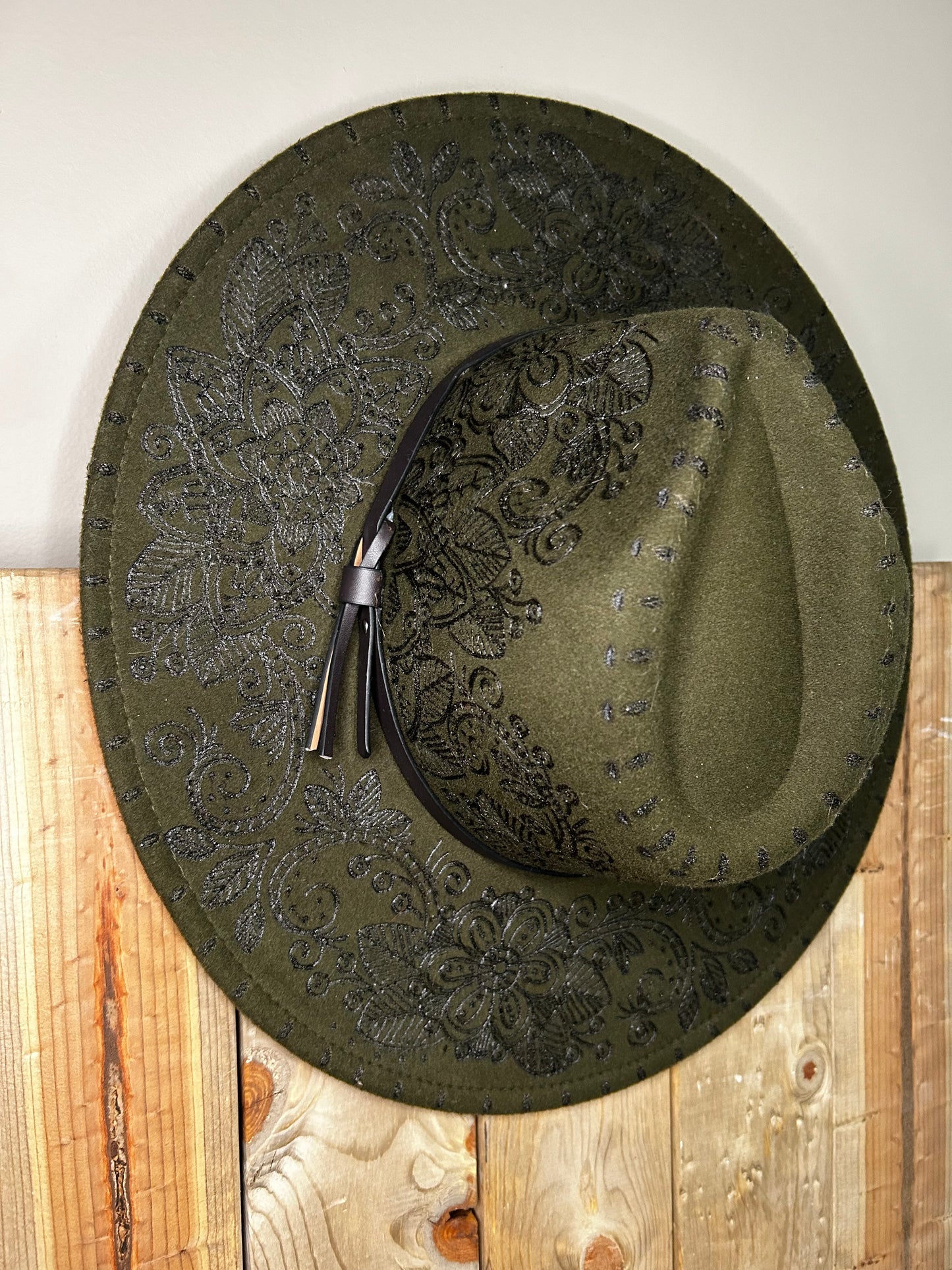 Handburned Large Rim Western Hat - Olive