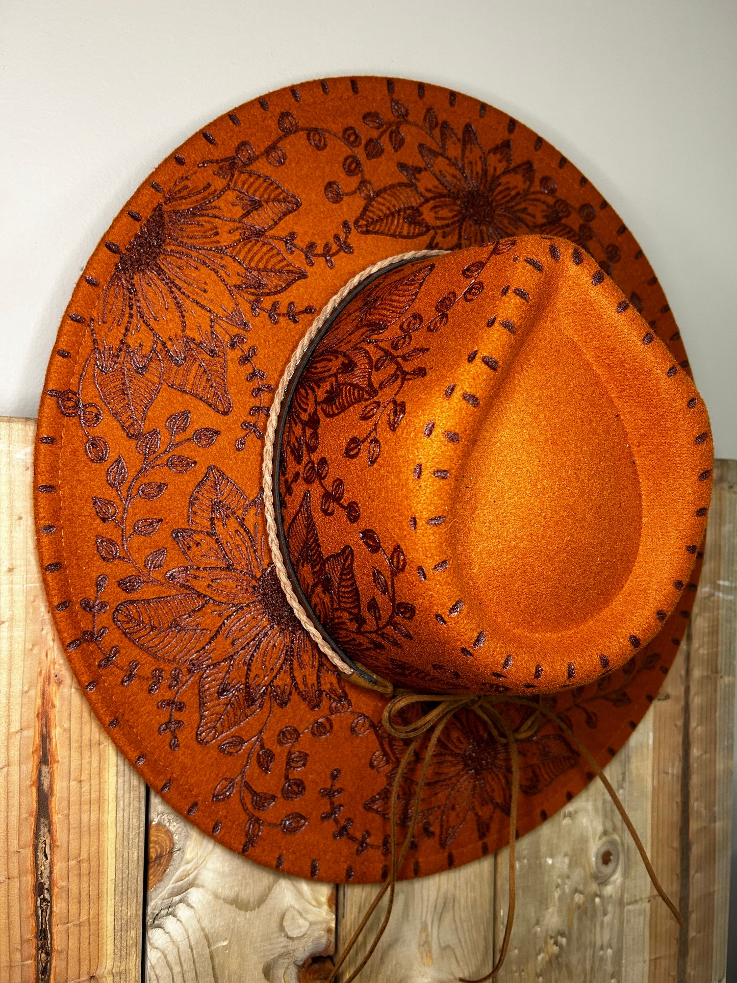 Handburned Large Rim Western Hat - Rust