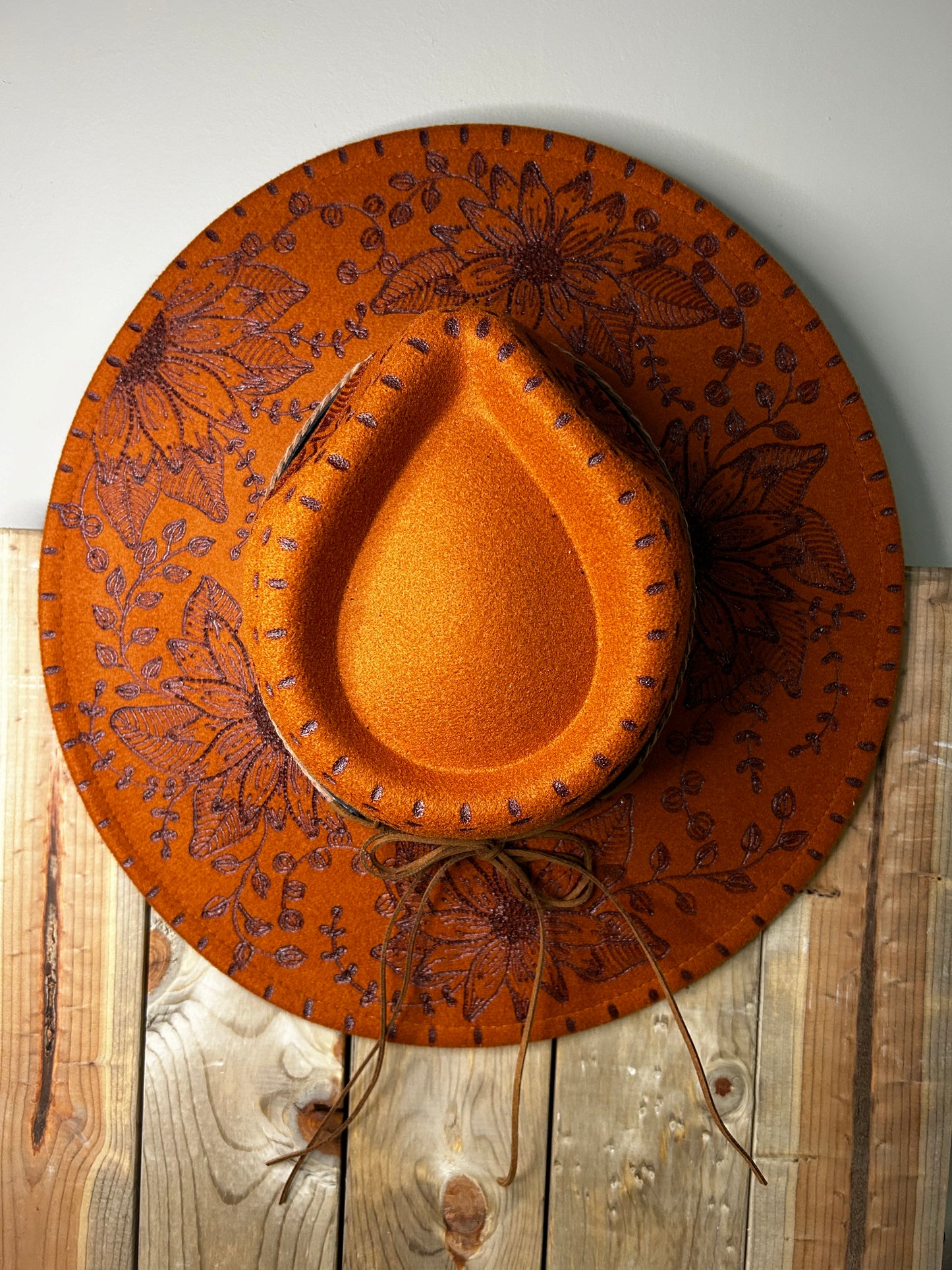 Handburned Large Rim Western Hat - Rust