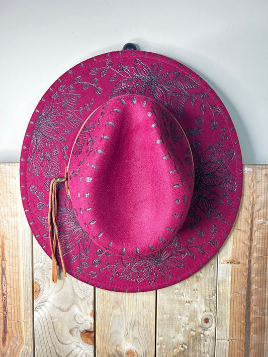 Handburned Small Rim Western Hat - Magenta