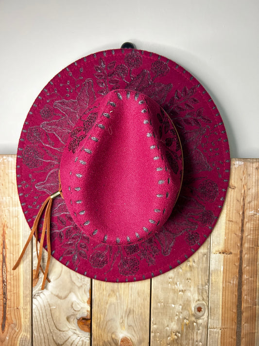 Handburned Small Rim Western Hat - Magenta