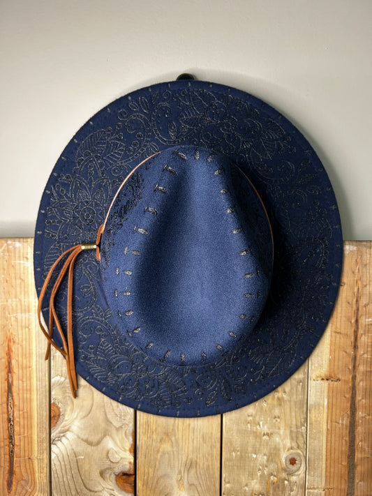 Handburned Small Rim Western Hat - Navy