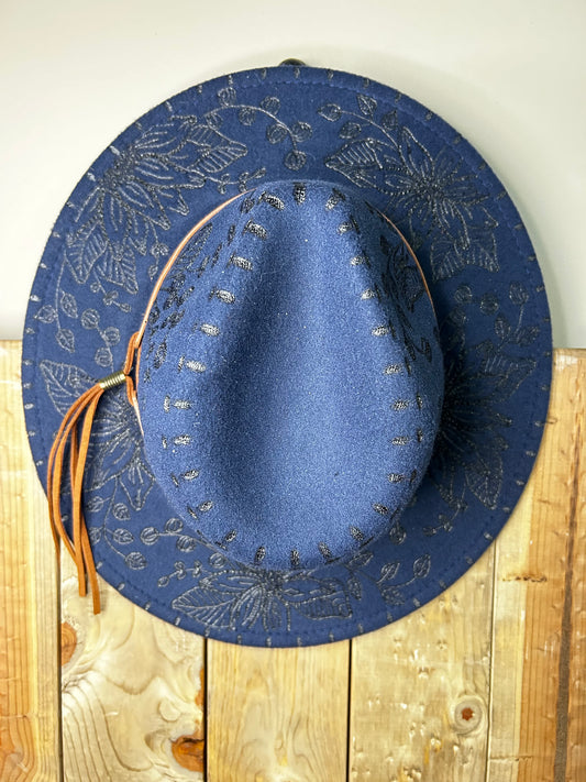 Handburned Small Rim Western Hat - Navy