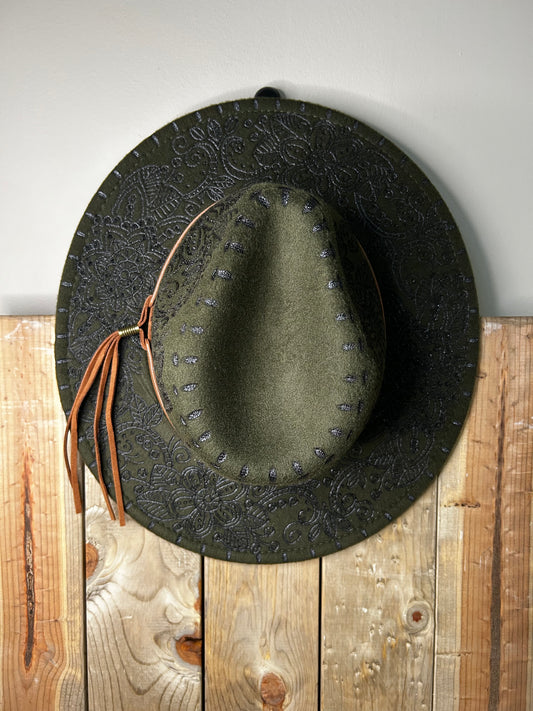 Handburned Small Rim Western Hat - Olive